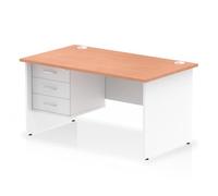 Impulse 1400 x 800mm Straight Office Desk Beech Top White Panel End Leg with 1 x 3 Drawer Fixed Pedestal