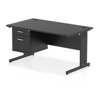 Impulse 1400 x 800mm Straight Office Desk Black Top Black Cable Managed Leg Workstation 1 x 2 Drawer Fixed Pedestal