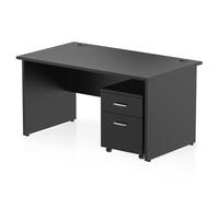 Impulse 1400 x 800mm Straight Office Desk Black Top Panel End Leg Workstation 2 Drawer Mobile Pedestal