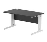 Impulse 1400 x 800mm Straight Office Desk Black Top Silver Cable Managed Leg