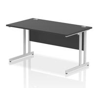 Impulse 1400 x 800mm Straight Office Desk Black Top Silver Cantilever Leg