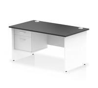 Impulse 1400 x 800mm Straight Office Desk Black Top White Panel End Leg with 1 x 2 Drawer Fixed Pedestal