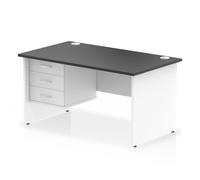 Impulse 1400 x 800mm Straight Office Desk Black Top White Panel End Leg with 1 x 3 Drawer Fixed Pedestal