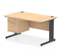 Impulse 1400x800 Desk Maple/Black Cable Managed Leg 2 Dr Fixed Ped