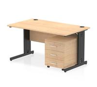 Impulse 1400 x 800mm Straight Office Desk Maple Top Black Cable Managed Leg Workstation 3 Drawer Mobile Pedestal