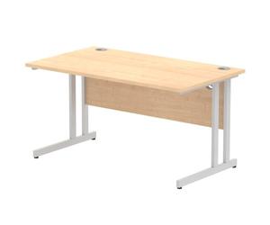 Impulse 1400 x 800mm Straight Office Desk Maple Top Silver Cantilever Leg