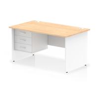Impulse 1400 x 800mm Straight Office Desk Maple Top White Panel End Leg with 1 x 3 Drawer Fixed Pedestal