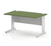Impulse 1400 x 800mm Straight Office Desk Moss Green Top White Cable Managed Leg