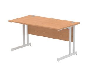 Impulse 1400 x 800mm Straight Office Desk Oak Top Silver Cantilever Leg