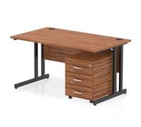 Impulse 1400x800 Desk Walnut/Black Cantilever Leg 3 Drawer Mobile Ped