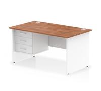 Impulse 1400 x 800mm Straight Office Desk Walnut Top White Panel End Leg with 1 x 3 Drawer Fixed Pedestal