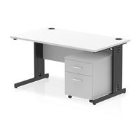 Impulse 1400 x 800mm Straight Office Desk White Top Black Cable Managed Leg Workstation 2 Drawer Mobile Pedestal