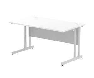 Impulse 1400 x 800mm Straight Office Desk White Top Silver Cantilever Leg