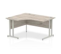 Impulse 1400mm Left Crescent Desk Grey Oak Top Silver Cantilever Leg I003819