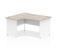 Impulse 1400mm Left Crescent Desk Grey Oak Top White Panel End Leg