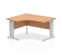 Impulse 1400mm Left Crescent Desk Oak Top Silver Cable Managed Leg