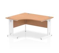 Impulse 1400mm Left Crescent Desk Oak Top White Cable Managed Leg