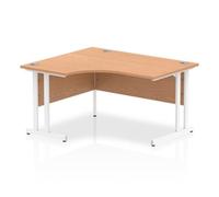 Impulse 1400mm Left Crescent Desk Oak Top White Cantilever Leg I003833