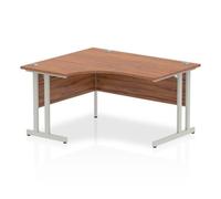Impulse 1400mm Left Crescent Desk Walnut Top Silver Cantilever Leg