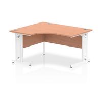 Impulse 1400mm Left Crescent Office Desk Beech Top White Cable Managed Leg