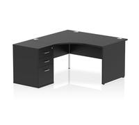 Impulse 1400mm Left Crescent Office Desk Black Top Panel End Leg Workstation 600 Deep Desk High Pedestal