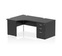 Impulse 1400mm Left Crescent Office Desk Black Top Panel End Leg Workstation 800 Deep Desk High Pedestal