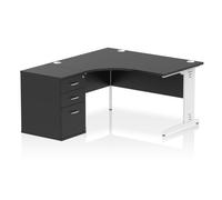Impulse 1400 LH Crescent Desk Black/White Cable Managed Leg 600 DH Ped