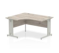 Impulse 1400mm Left Crescent Office Desk Grey Oak Top Silver Cable Managed Leg