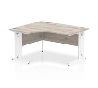Impulse 1400mm Left Crescent Office Desk Grey Oak Top White Cable Managed Leg