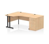 Impulse 1400mm Left Crescent Office Desk Maple Top Black Cantilever Leg Workstation 800 Deep Desk High Pedestal
