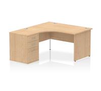 Impulse 1400mm Left Crescent Office Desk Maple Top Panel End Leg Workstation 600 Deep Desk High Pedestal