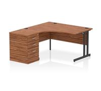 Impulse 1400 LH Crescent Desk Cantilever Walnut/Black 600 Desk Hi Ped