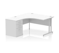 Impulse Bench 1400mm Left Crescent Office Desk White Top Silver Cantilever Leg W