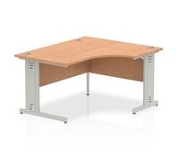 Impulse 1400mm Right Crescent Desk Oak Top Silver Cable Managed Leg