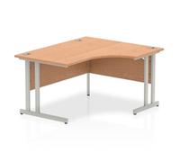 Impulse 1400mm Right Crescent Desk Oak Top Silver Cantilever Leg I003827
