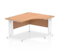 Impulse 1400mm Right Crescent Desk Oak Top White Cable Managed Leg