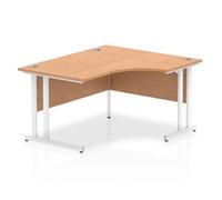 Impulse 1400mm Right Crescent Desk Oak Top White Cantilever Leg I003839