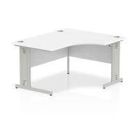 Impulse 1400mm Right Crescent Desk White Top Silver Cable Managed Leg