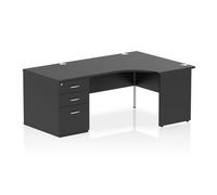 Impulse 1400mm Right Crescent Office Desk Black Top Panel End Leg Workstation 800 Deep Desk High Pedestal
