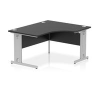 Impulse 1400mm Right Crescent Office Desk Black Top Silver Cable Managed Leg