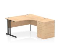 Impulse Bench 1400mm Right Crescent Office Desk Maple Top Black Cantilever Leg W