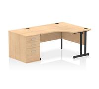 Impulse 1400mm Right Crescent Office Desk Maple Top Black Cantilever Leg Workstation 800 Deep Desk High Pedestal