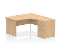 Impulse 1400mm Right Crescent Office Desk Maple Top Panel End Leg Workstation 600 Deep Desk High Pedestal
