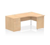 Impulse 1400mm Right Crescent Office Desk Maple Top Panel End Leg Workstation 800 Deep Desk High Pedestal