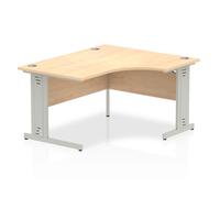 Impulse 1400mm Right Crescent Office Desk Maple Top Silver Cable Managed Leg