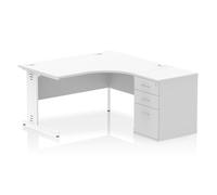 Impulse 1400mm Right Crescent Office Desk White Top White Cable Managed Leg Workstation 600 Deep Desk High Pedestal