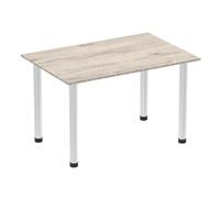 Impulse 1400mm Straight Table Grey Oak Top Brushed Aluminium Post Leg