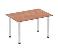 Impulse 1400mm Straight Table Walnut Top Brushed Aluminium Post Leg