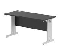 Impulse 1400 x 600mm Straight Office Desk Black Top Silver Cable Managed Leg