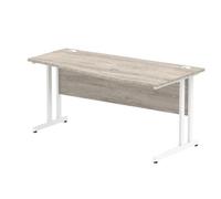 Impulse 1400x600mm Straight Desk Grey Oak Top Silver Cable Managed Leg